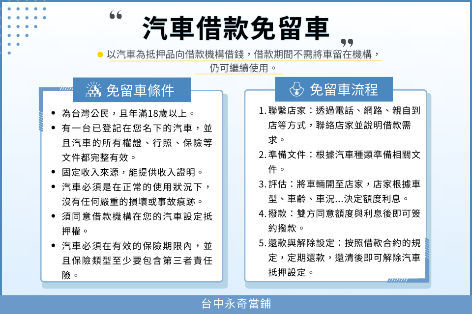 台中汽車借款免留車申辦要點